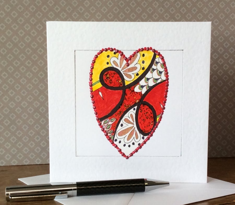 Japanese patterned heart Art Card. 