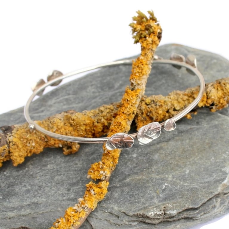 Sterling silver bangle inspired by lichen, solid silver bangle, nature jewellery