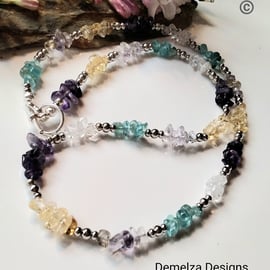 Ombre Multi Gemstone Necklace Silver Plated