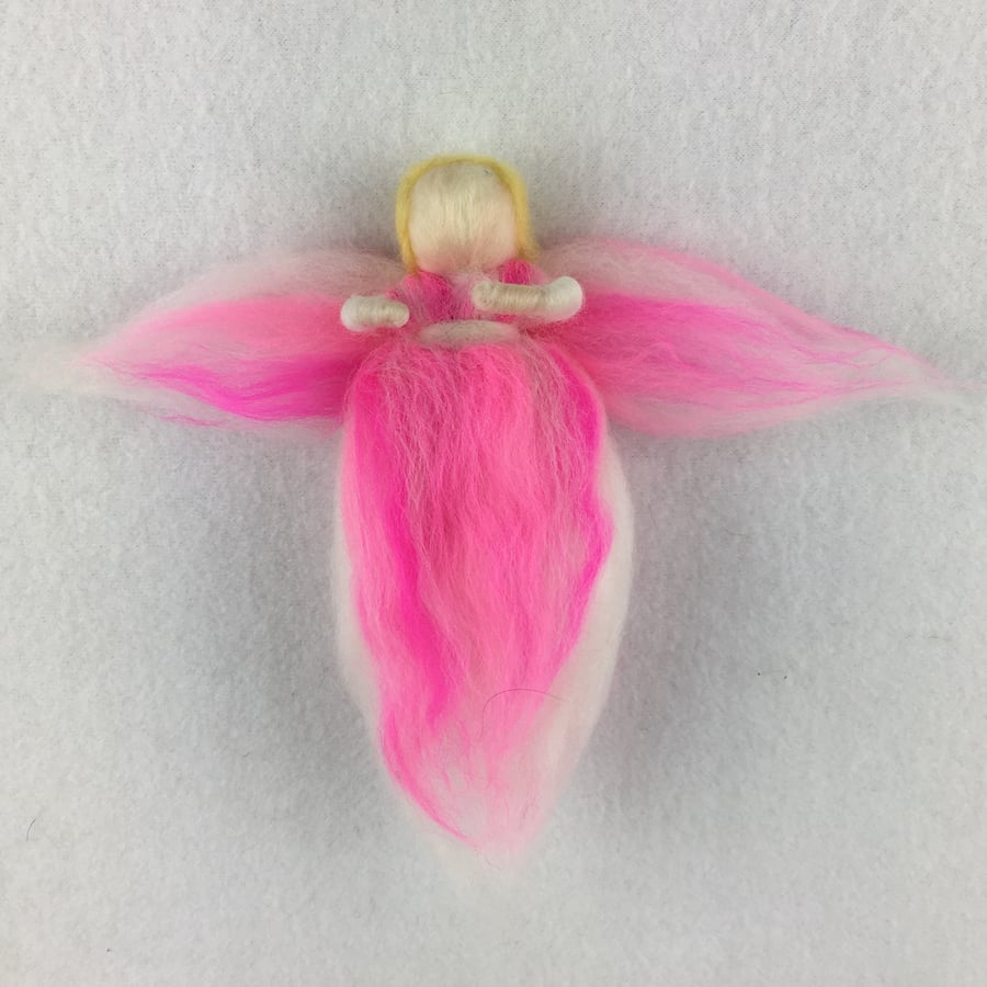 Whimsical fairy or angel made from merino wool fibres - bright pink SALE