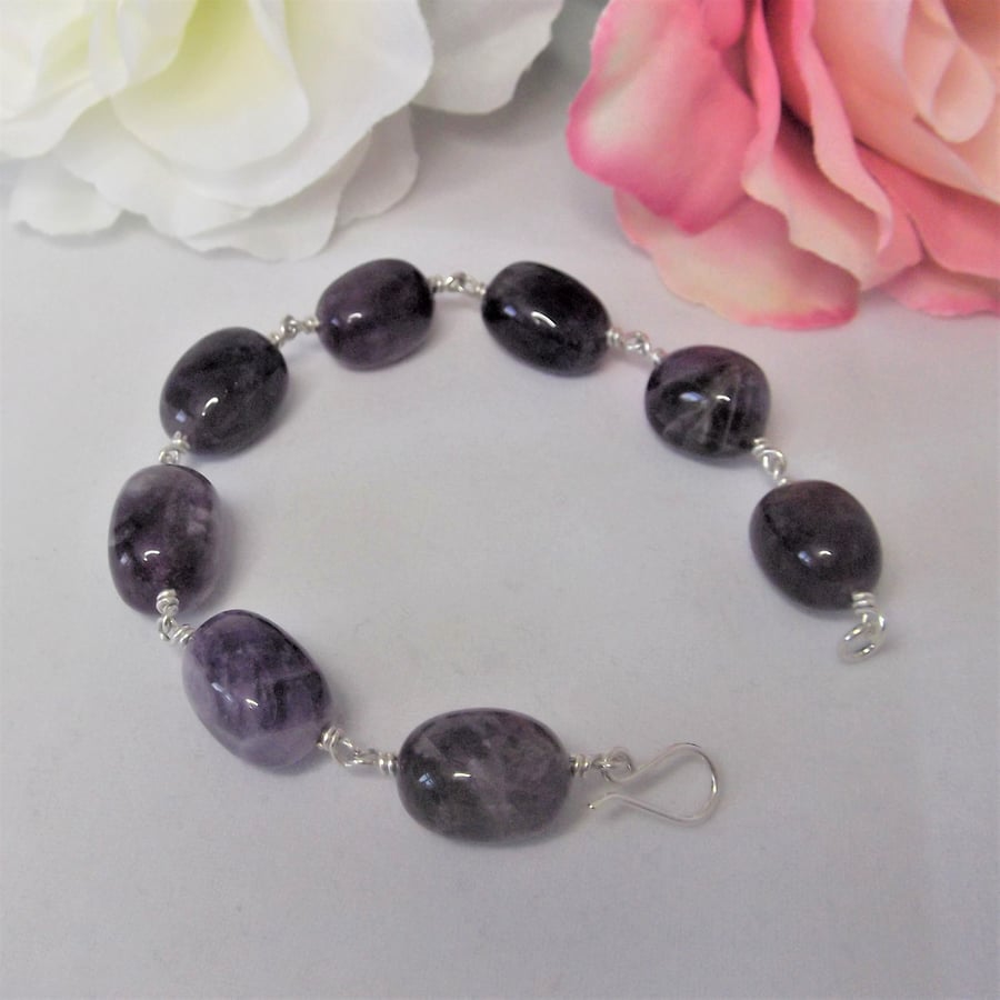 Amethyst gemstone bracelet chunky crown chakra protection