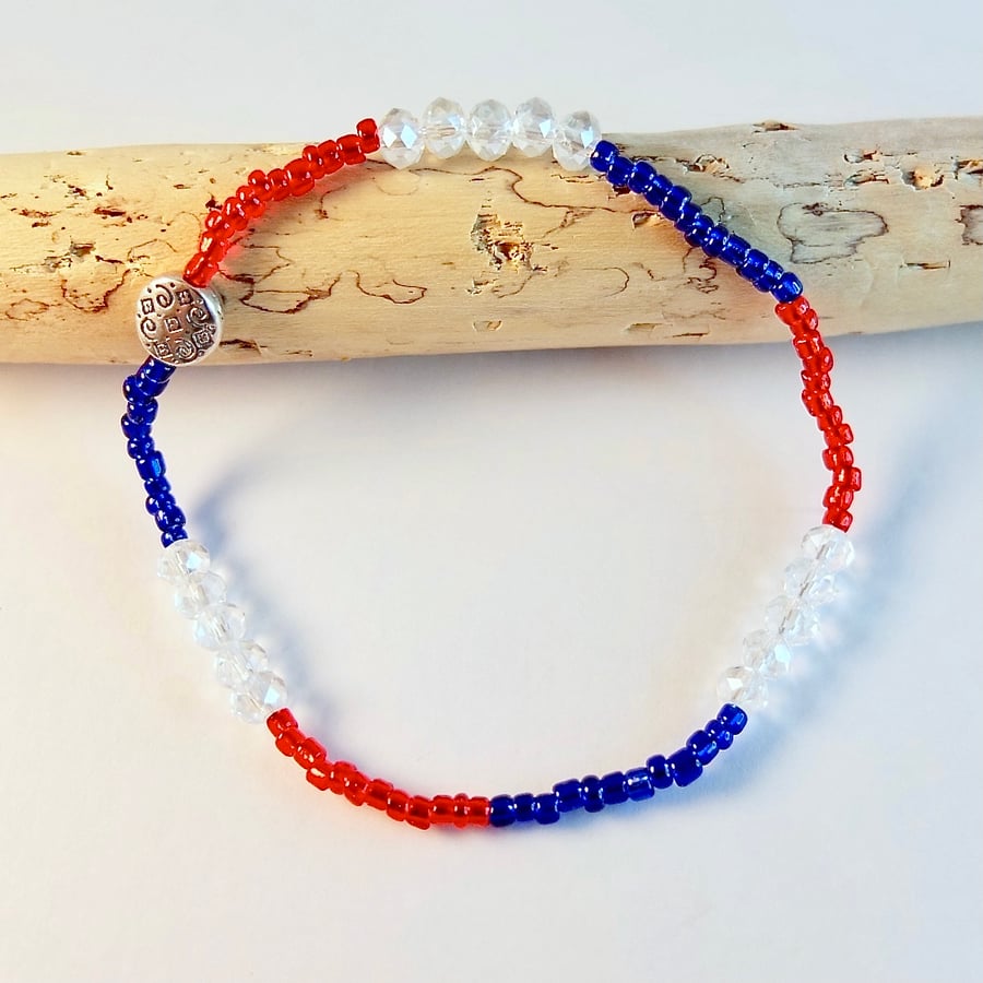 Sparkly Red, White & Blue Coronation Bracelet - Free UK Delivery