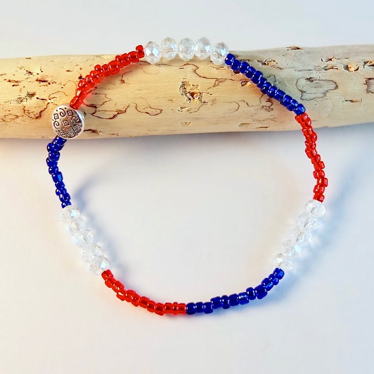Sparkly Red, White & Blue Coronation Bracelet - Free UK Delivery