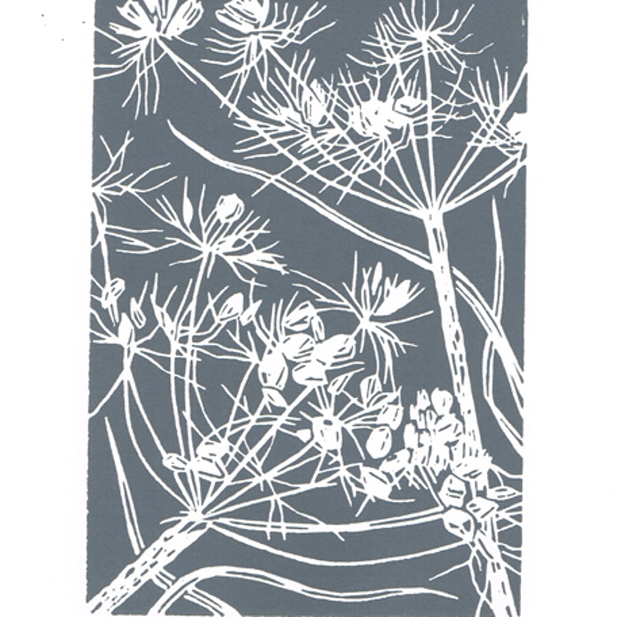 Cow Parsley grey - Handcut Linocut Print
