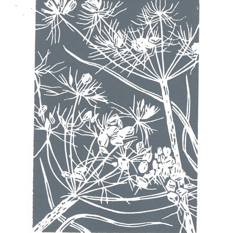 Cow Parsley grey - Handcut Linocut Print