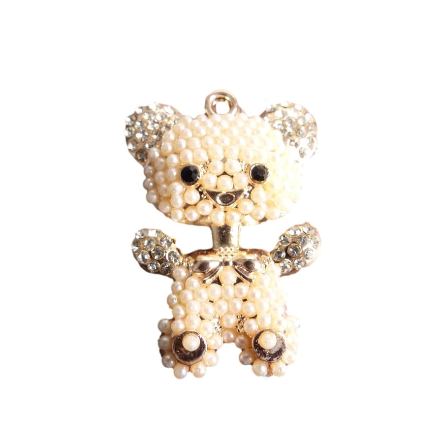 Rose Gold Pearl and Diamante Bear Crystal Rhinestone Embellishment with Ring