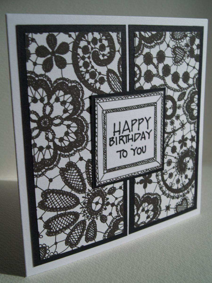 Black and white monochrome Happy Birthday card