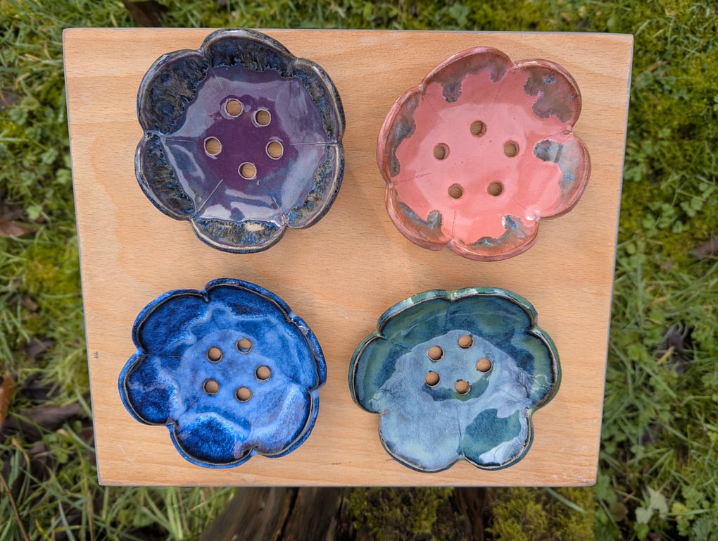 Handmade stoneware flower soap dish or egg separator 
