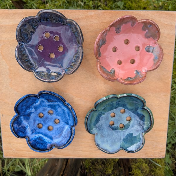Handmade stoneware flower soap dish or egg separator 