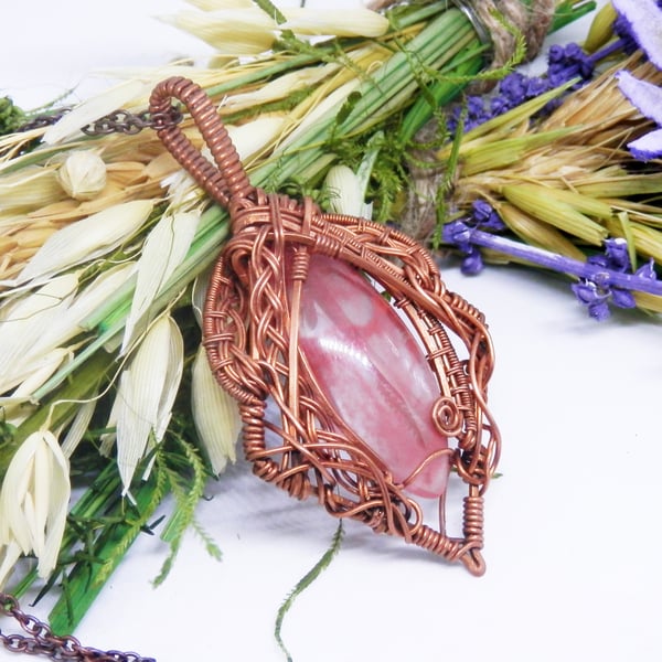 Gorgeous Celtic Style Copper Necklace With Cherry Quartz
