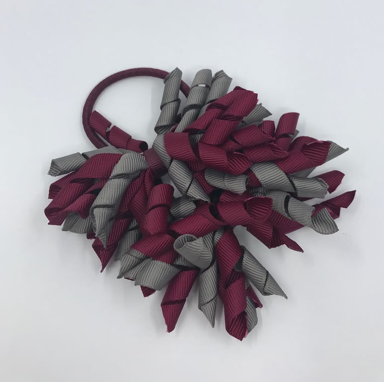 School 3 inch Wine and Grey Curly Corkers on Elastics (pair)