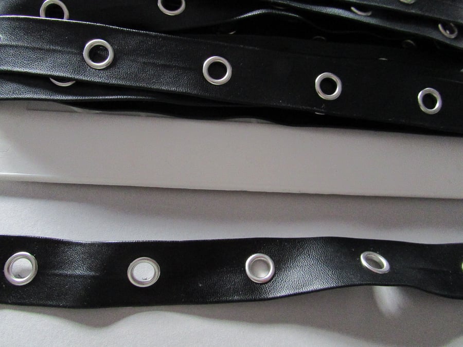 BLACK PLEATHER EYELET TAPE SOLD BY THE METRE