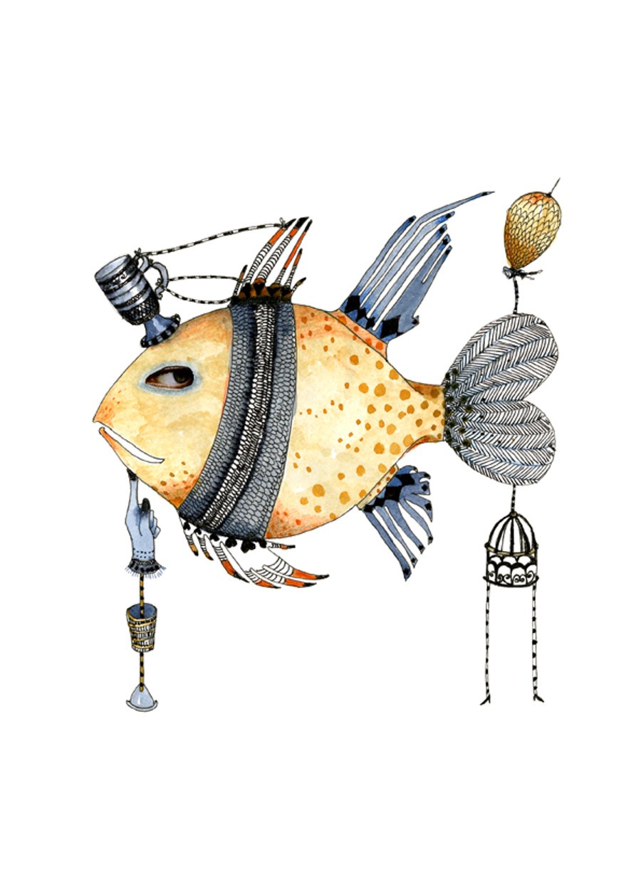 Fish Print Illustration A4
