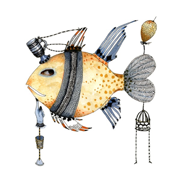 Fish Print Illustration A4