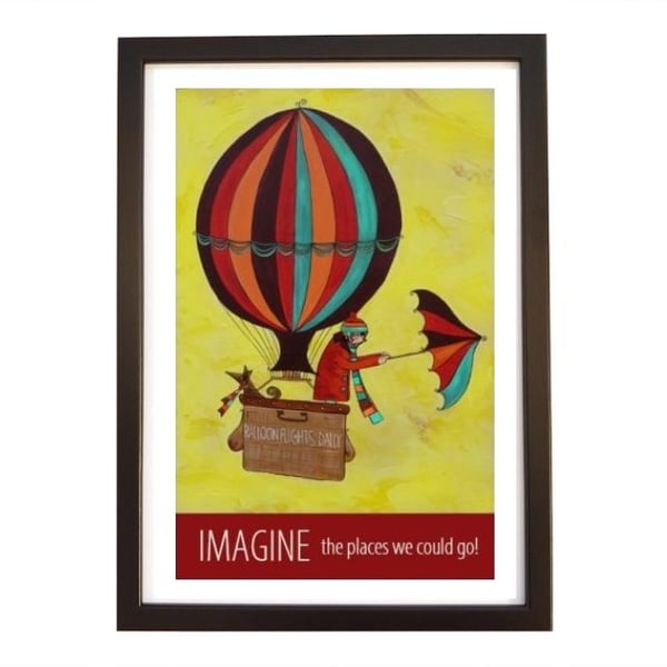"Imagine" print black frame
