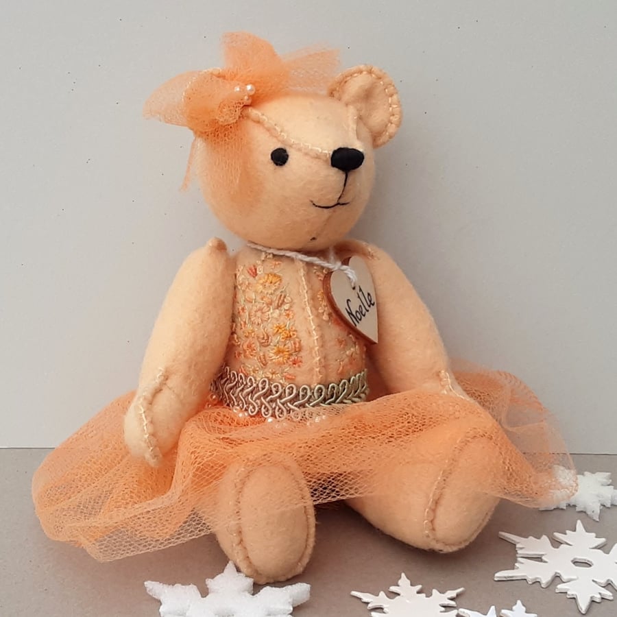 Noelle, a Christmas ballerina bear, hand sewn and embellished artist teddy bear