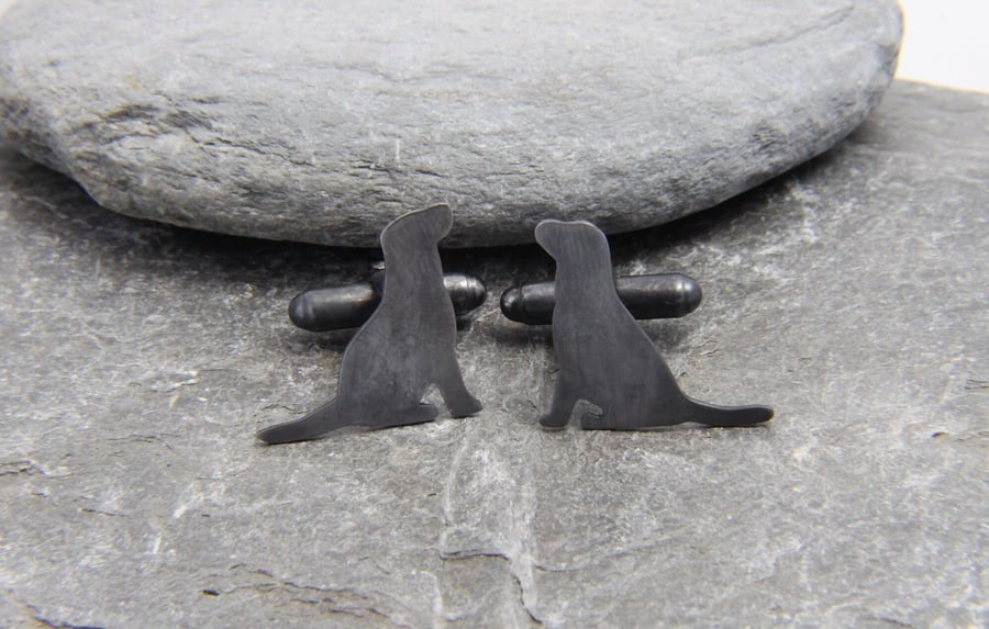 Oxidised Black Labrador Retriever Sterling Silver Dog Cufflinks