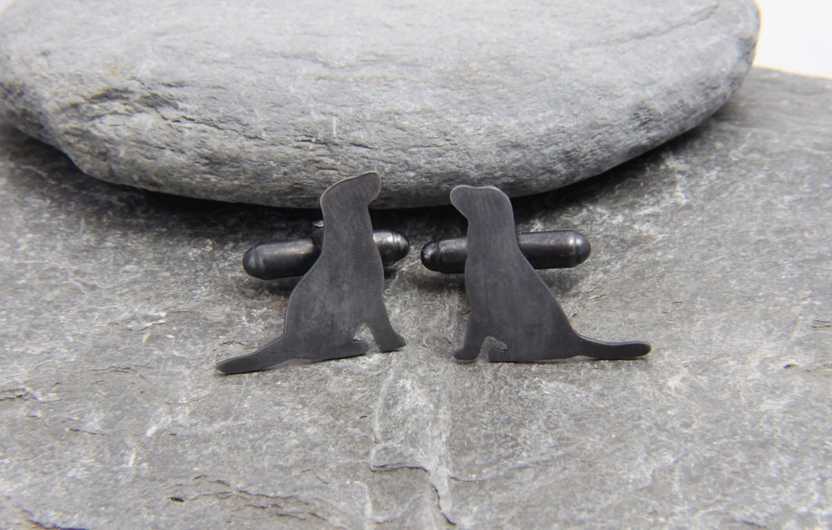 Oxidised Black Labrador Retriever Sterling Silver Dog Cufflinks