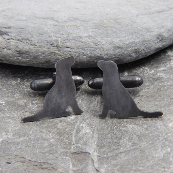 Oxidised Black Labrador Retriever Sterling Silver Dog Cufflinks