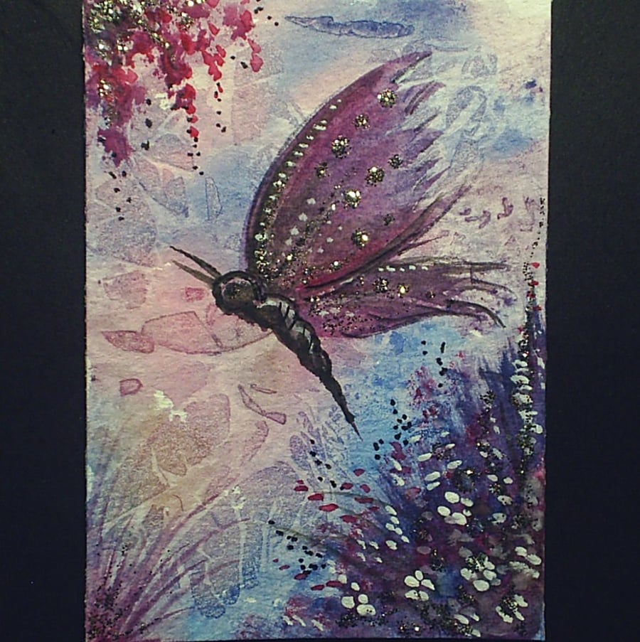 aceo SFA original art painting watercolour fantasy glitter butterfly