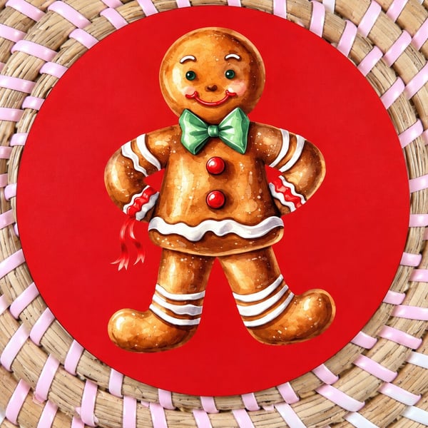 Gingerbread Man Christmas Coaster – Festive Gingerbread Gift – Handmade