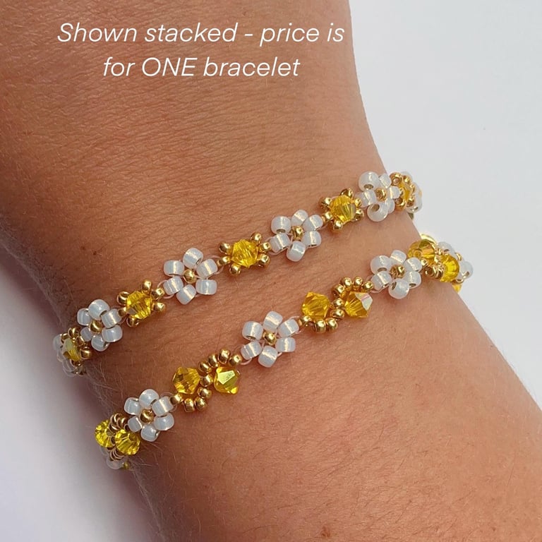 November Birthstone Bracelet, Gold & Opal Daisy Beads (Citrine Inspired)