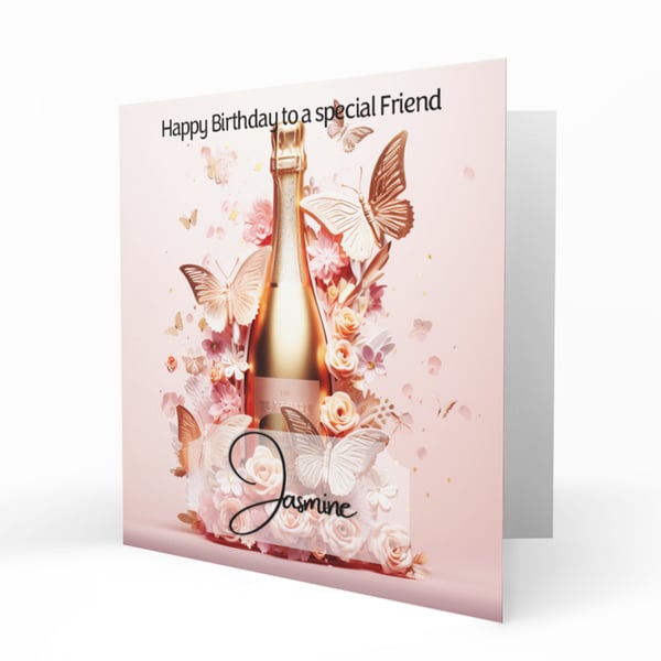 Personalised Birthday Card, Female, Floral, Champagne, Daughter C205