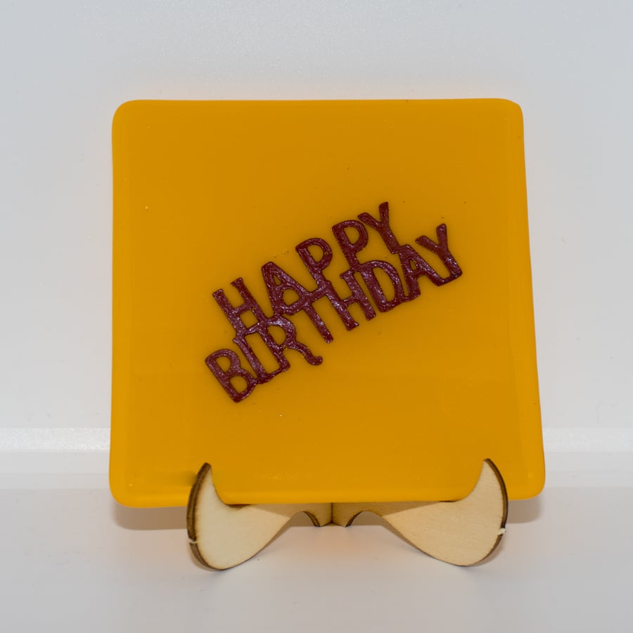 Happy Birthday Coaster - Yellow with Copper - 9092