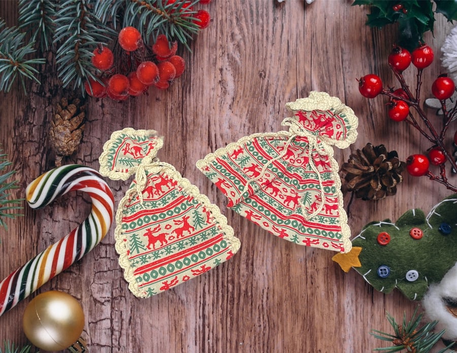 Reusable Christmas Gift Bag, Set of 2 Gift Bags, Retro Gift Bags, Eco Gift Bag