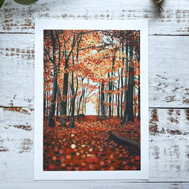 Autumn woods gouache print