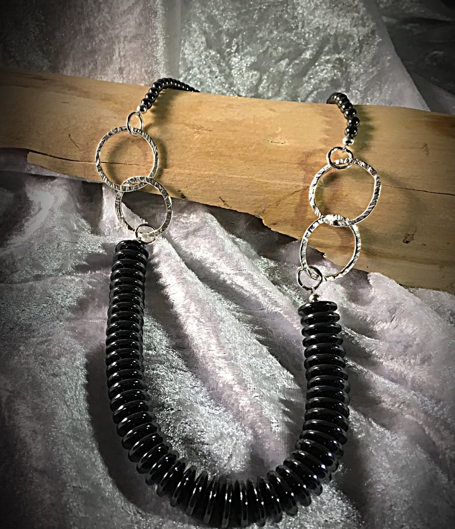 Textured Solid Silver & Hemitite