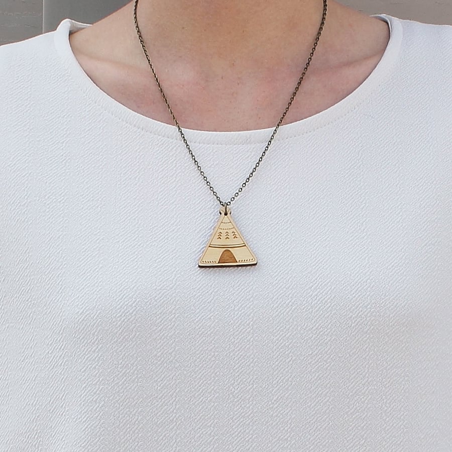 Wooden Teepee Necklace