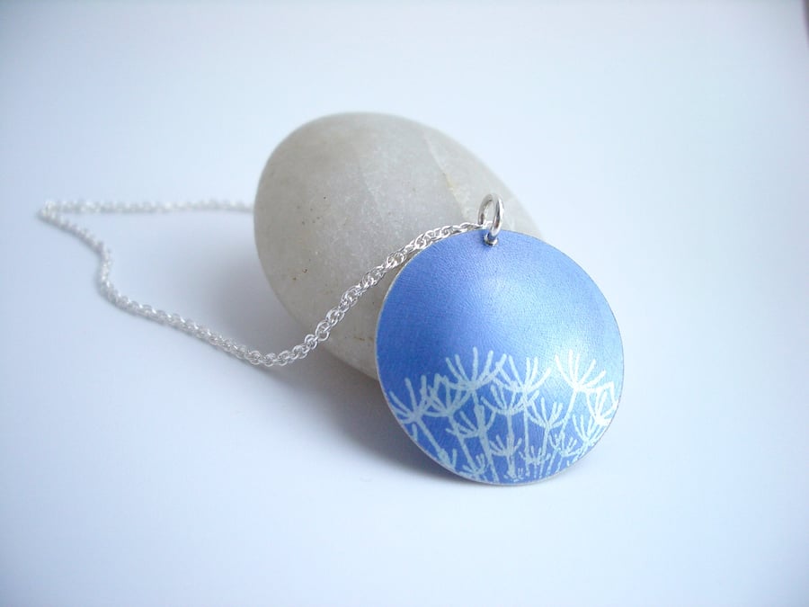 Dandelion seeds necklace pendant in blue