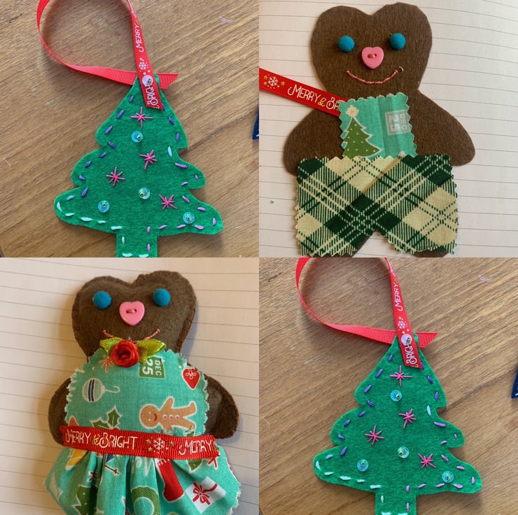 Pine tree & Gingerbread Felt Ornament, Chri... - Folksy