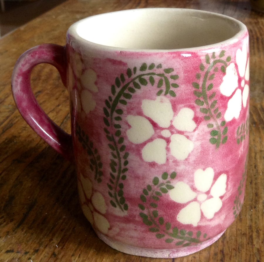 Pink flowered mug