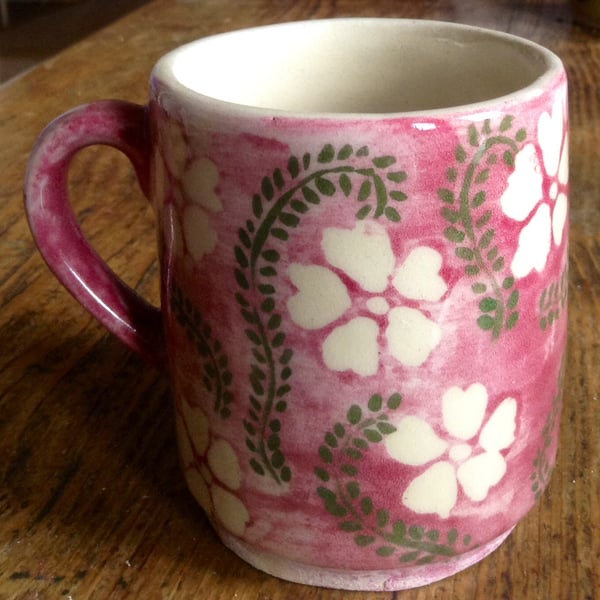 Pink flowered mug