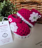 Designer Baby Girl's Pink Knitted Lacey Flower Shoes  3-6 months size - Image 1