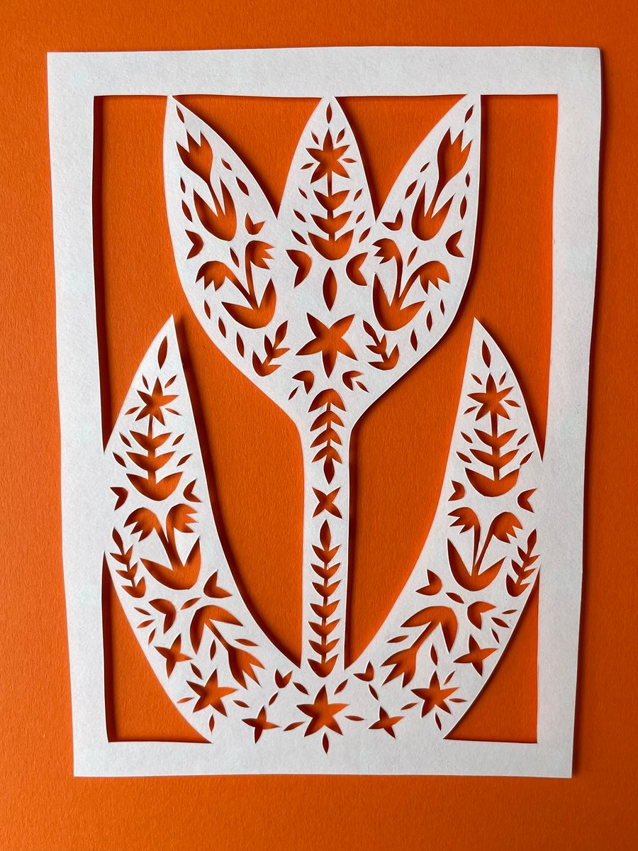 Folk-art tulip framed papercut
