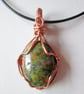  Copper wire wrapped green stone pendant - Image 1