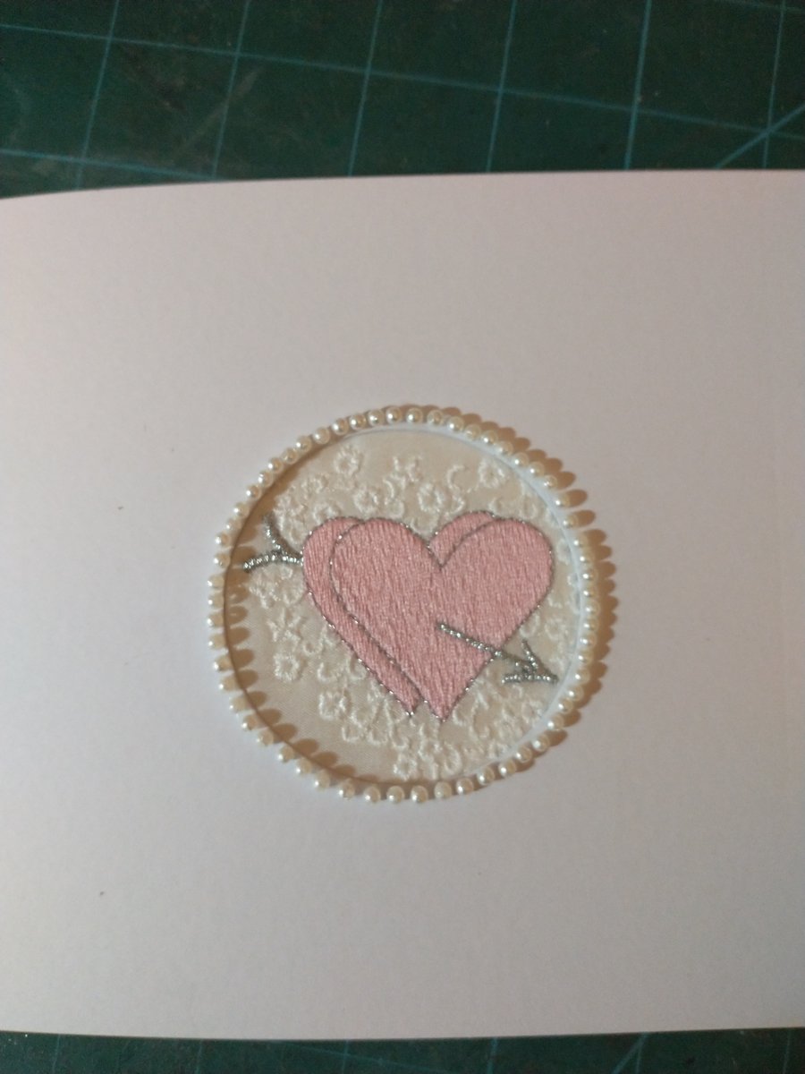 Romantic heart embroidered card