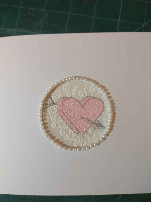 Romantic heart embroidered card