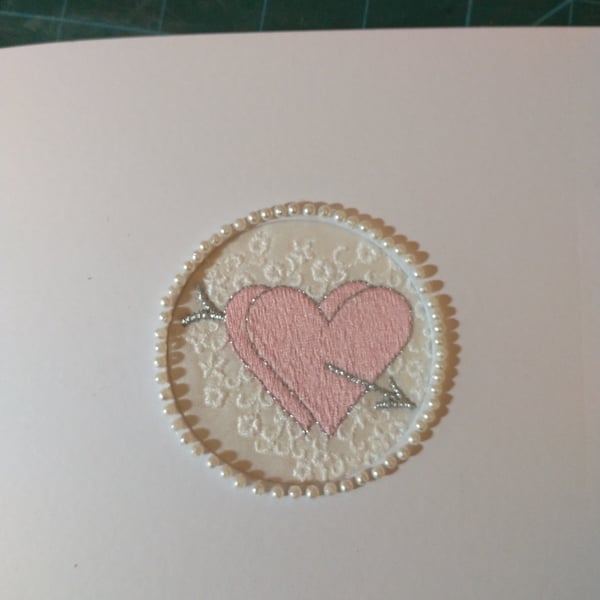 Romantic heart embroidered card