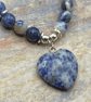 Sodalite stone stretchy bracelet with silver plated heishi beads - Image 2