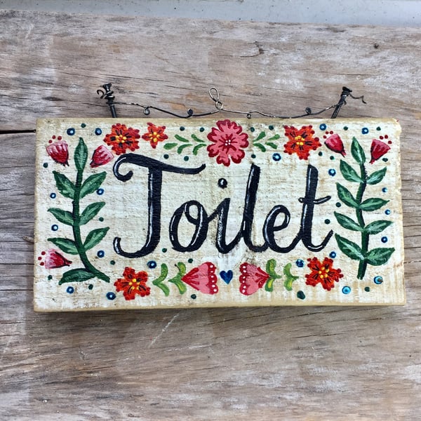 toilet door sign handpainted reclaimed wood (item no 247) 