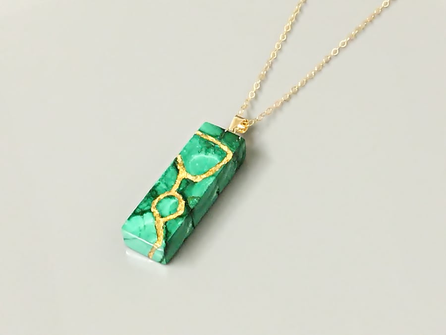 Kintsugi Necklace. Malachite Necklace With 24ct Gold Inlay