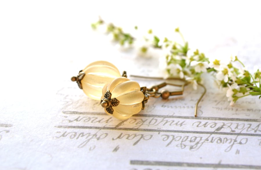 Yellow earrings, vintage style earrings, yellow bead earrings, resin jewellery