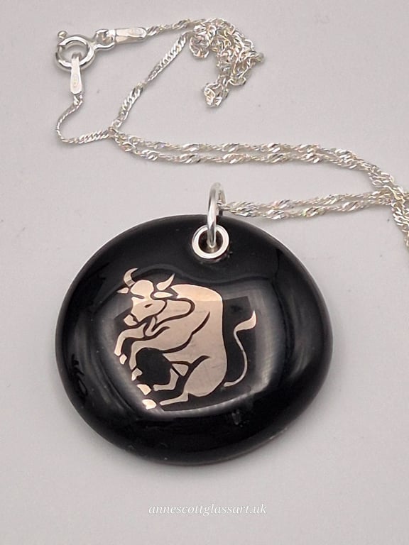 Taurus Fused Glass Pendant with Real Platinum Lustre Symbol