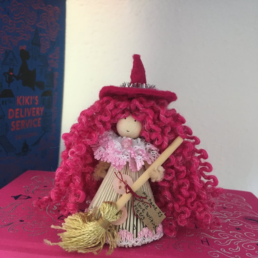 Witch Fairy Doll Decoration - Folded Book Art - Pink
