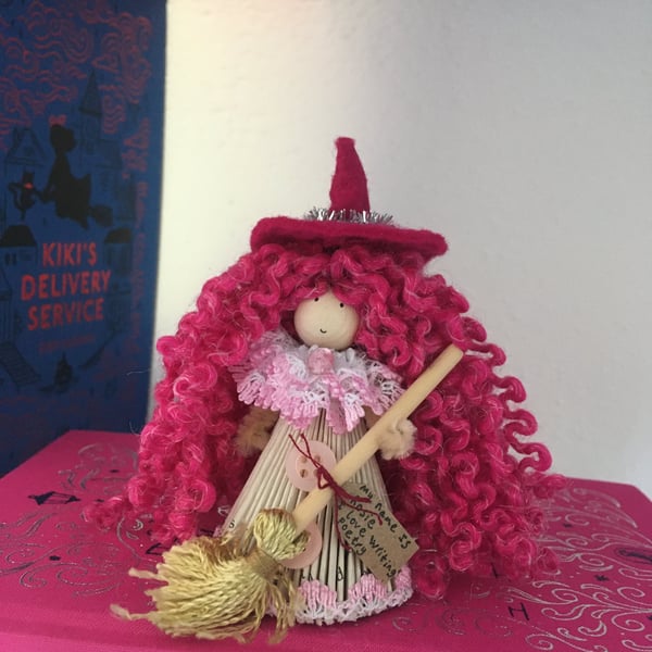 Witch Fairy Doll Decoration - Folded Book Art - Pink