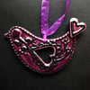 ceramic folk art  purple bird decoration 